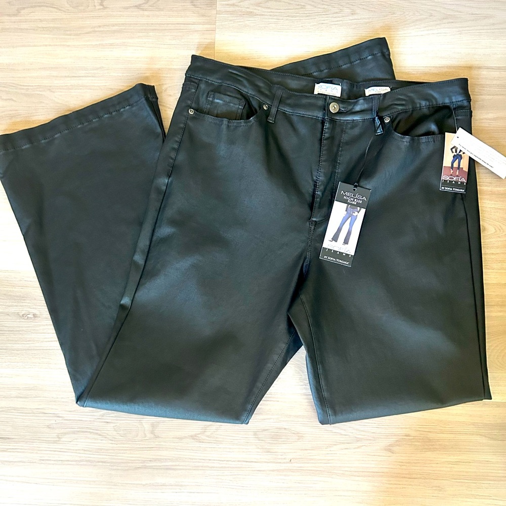 Sofia Vergara Melisa High Flare Faux Leather Pants 18 Black NWT High Waist
